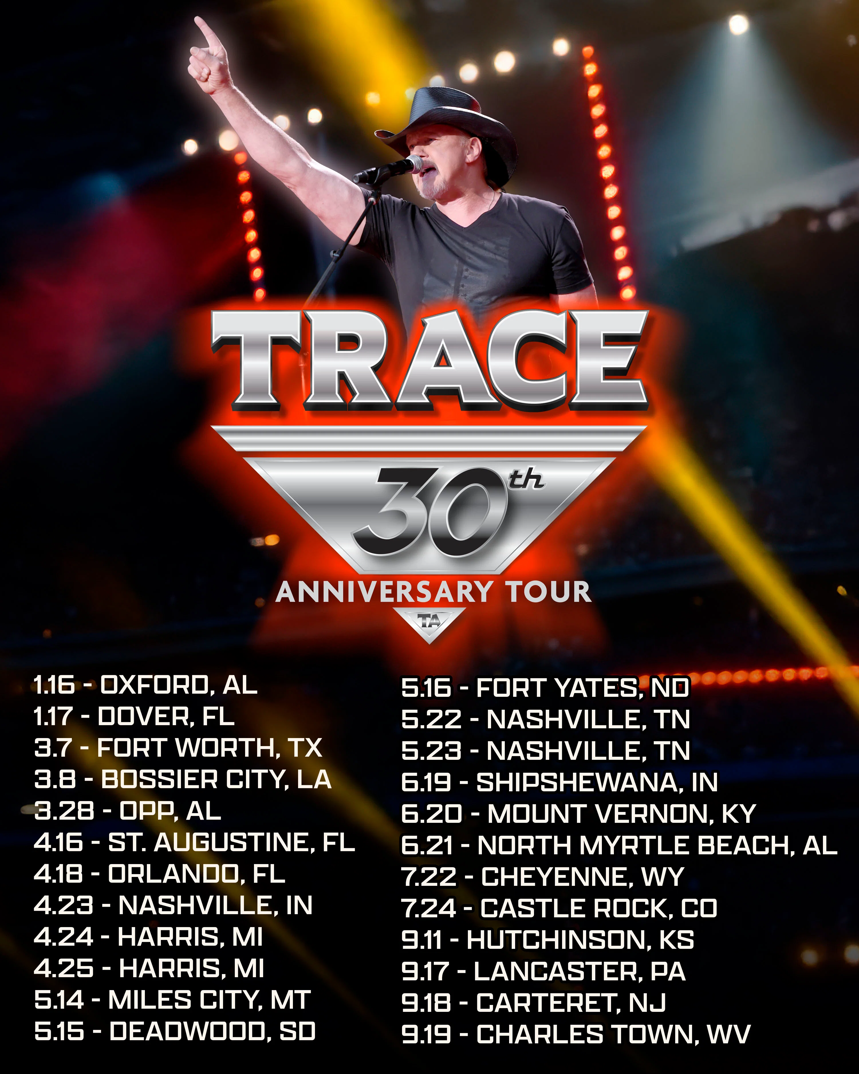 Trace Adkins 2026–2027 live concert poster